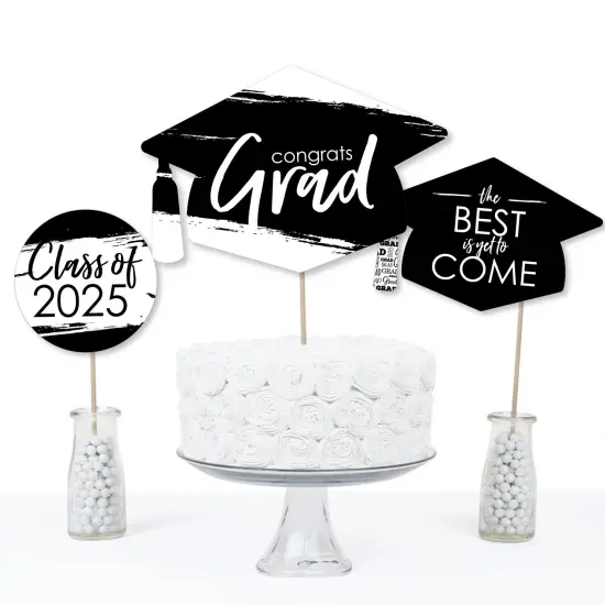 Big Dot of Happiness Black and White 2025 Graduation Party Centerpiece Sticks - Table Toppers - Set of 15 {6}