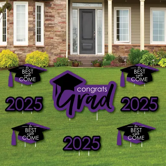 Big Dot of Happiness Purple Grad Class of 2025 Outdoor Decorations - Graduation Yard Signs - Set of 8 {1}