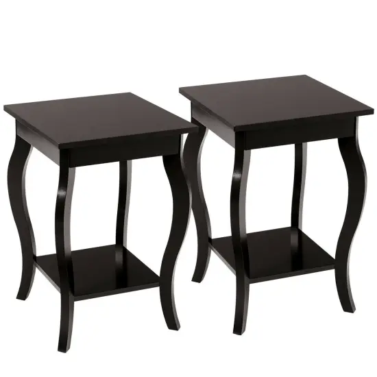 Set of 2 Accent Side Tables with Shelf White {9}