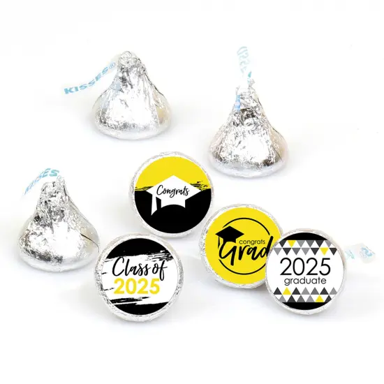 Big Dot of Happiness 2025 Yellow Graduation Party Round Candy Sticker Favors - Labels Fits Chocolate Candy (1 Sheet of 108) {1}