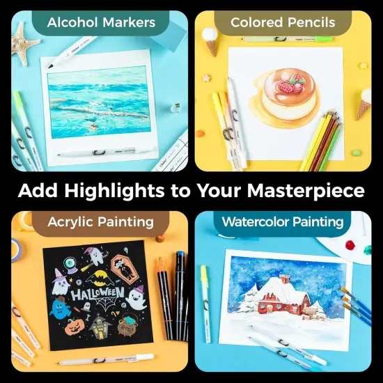 Ohuhu Gel Ink Pens: 12 Pack Extra Fine Point Pens Opaque Gel Ink Pens Smooth White Ink Pens for Highlight Black Paper Art Drawing Scrapbook Bullet Journal - Leahi (Colored Ink Pen) {5}