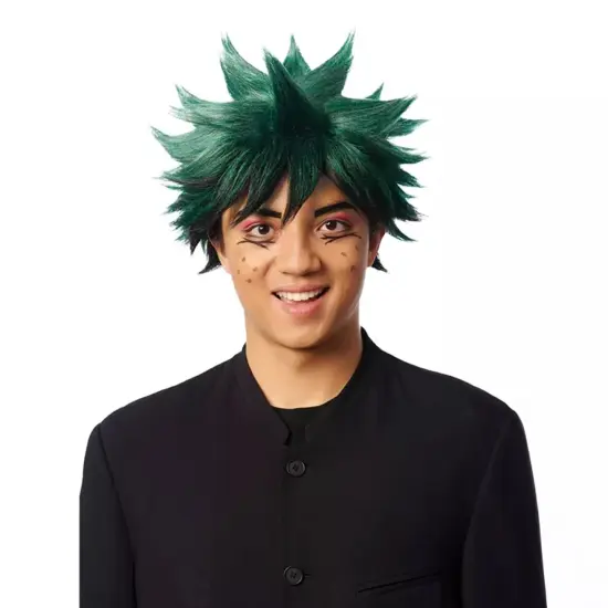 Anime Hero Adult Green and Black Costume Wig {1}