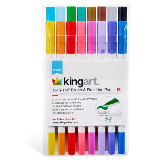 KINGART&reg; Twin-Tip&trade; Brush & Fine Line Pens, Set of 16 Colors {2}
