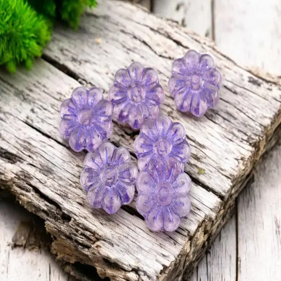 *6* 18mm Purple Washed Crystal Daisy Flower Beads {4}