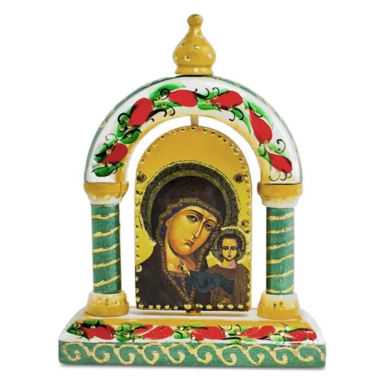 Maria and Jesus Icon Wooden Tabletop Shrine 5 Inches {1}