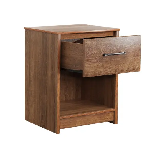 Wooden End Side Table Nightstand with Drawer Storage Shelf Black {9}