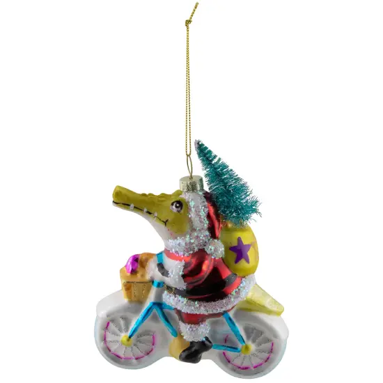 Northlight Crocodile Santa Glass Christmas Ornament- 4.25" Yellow {4}