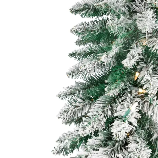 Northlight Pre-Lit Pencil Flocked Alpine Artificial Christmas Tree - 3.5' - Clear Lights Green {7}