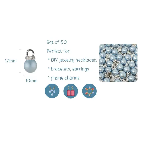 Wrapables Round 10mm Round No Holes Faux Pearls, Imitation Pearls for Jewelry Making (Set of 50), Blue Gray {2}