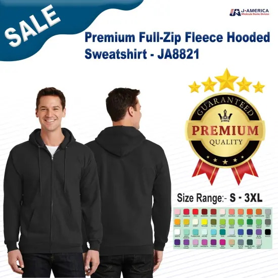 J America&reg; Premium Full-Zip Fleece Hooded Sweatshirt BLACK {2}