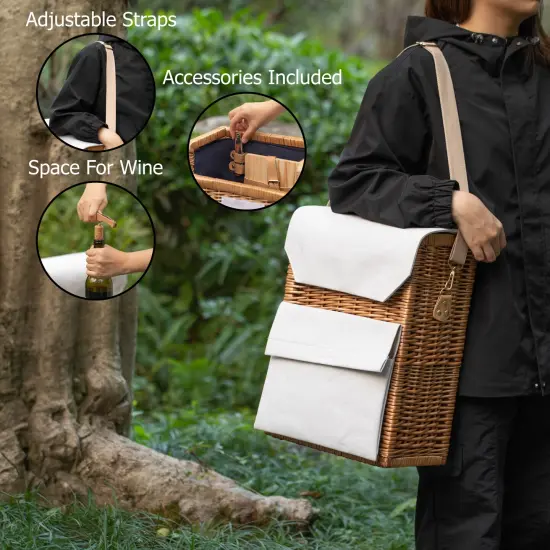 Wickerwise Wine & Cheese Picnic Basket - Wicker Tote Bag for Outdoor Parties, Camping, Travel & Celebrations - Wine Holder with Wooden Board - Ideal Present for Birthdays, Weddings and Thanksgiving {5}