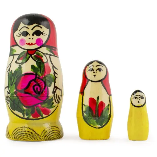 Set of 3 Miniature Traditional Wooden Matryoshka Nesting Dolls 3 Inches {1}
