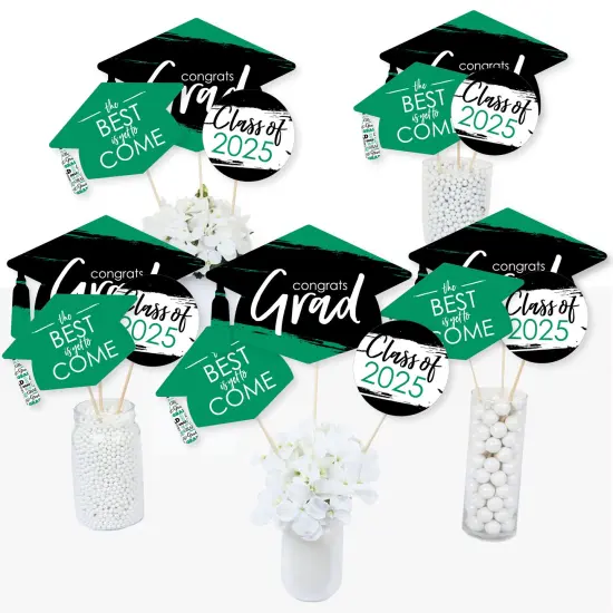Big Dot of Happiness Green Grad - Best is Yet to Come - 2025 Green Graduation Party Centerpiece Sticks - Table Toppers - Set of 15 {3}