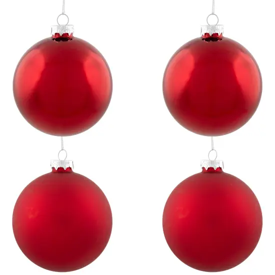 Northlight 2-Finish Christmas Glass Ball Ornaments - 4" (100mm) - Red - 4ct {3}