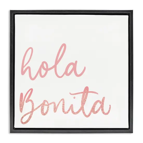 Stupell Industries Hola Bonita Rosa Framed Floater Canvas Wall Art Black Floater Frame {7}