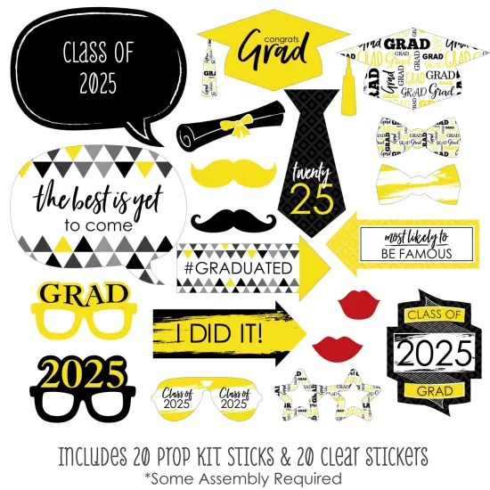 Big Dot of Happiness Yellow 2025 Graduation Party Photo Booth Props Kit - 20 Count {3}