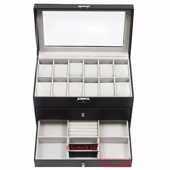 Watch Display Box&Jewelry Storage Case Multi-Purpose Organizer Box w/ Glass Top {4}