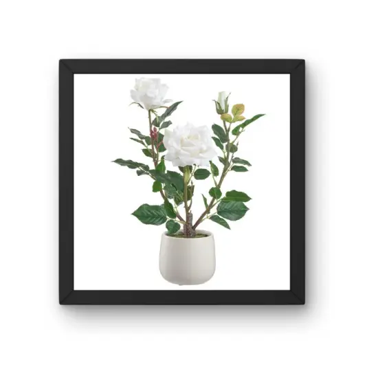 16.1" Artificial White Rose in Ceramic Vase | Elegant Faux Floral Table Decor {3}