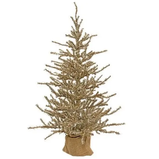 Antiqued Silver Tinsel Tree Withburlap Base 4ft {1}
