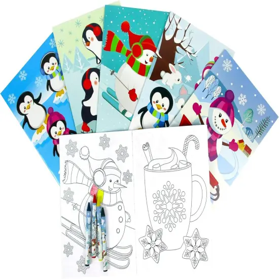 TINYMILLS Winter Snowman Penguins Coloring Book Crayon Set for Kids Party Favors with 12 Coloring Books and 48 Crayons for Holiday Goody Bag Stuffers for Kids Gifts Carnival Prizes Classroom Gift {2}