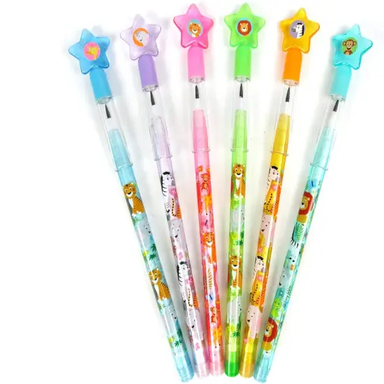 TINYMILLS 24 Pcs Safari Jungle Animals Stackable Push Pencil Assortment with Eraser for Party Favors Goodie Bag Stuffers VBS Classroom Rewards Pinata Fillers Carnival Prize {4}