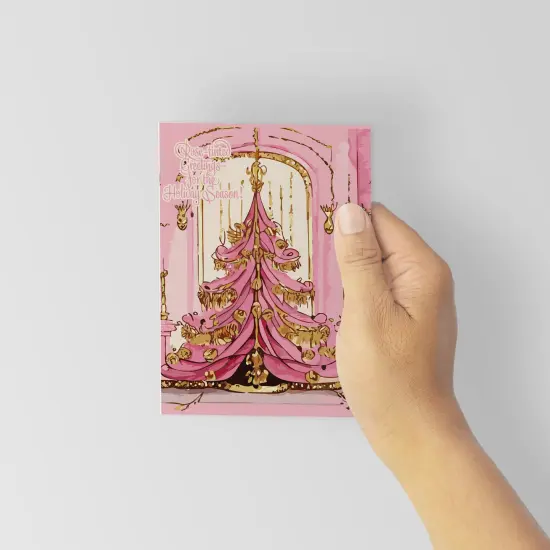 Pink and Gold Christmas Greeting Cards &ndash; Boxed Set of 24 Glamorous Holiday Notecards Featuring Lavish Christmas Tree Designs, Blank Inside with Envelopes Included {6}
