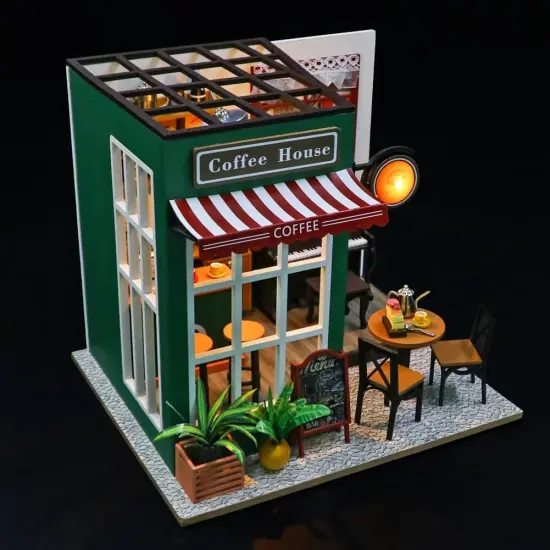 Miniature Wizardi Roombox Kit - Coffee Shop Dollhouse Kit {3}