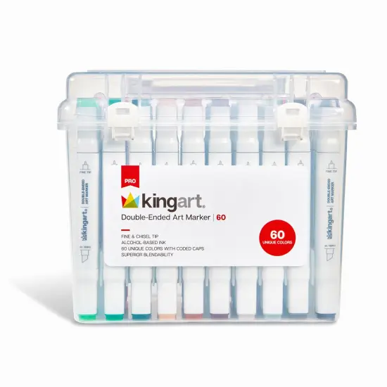 KINGART&reg; PRO Double-Ended Alcohol Markers, 60 Colors, Fine & Chisel Tip {2}