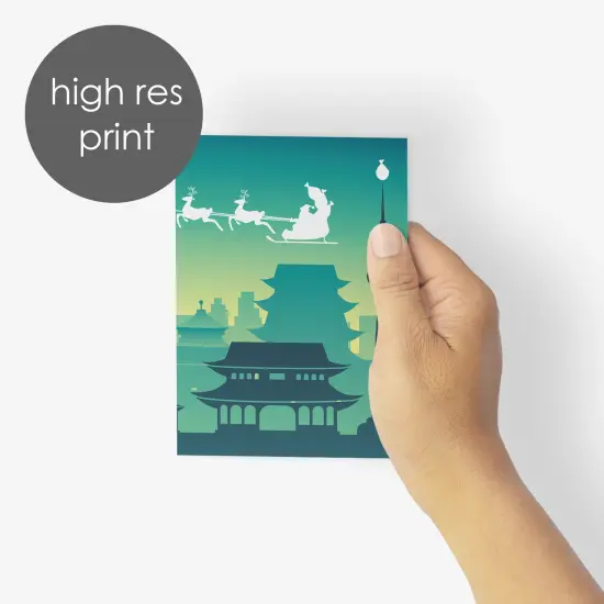 World Travel Christmas Greeting Cards Boxed Set of 24 Holiday Notecards Featuring 12 Iconic Cityscape Designs with Santa's Sleigh, Perfect for Jet-Setters {6}