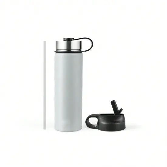 22 Oz Double-walled Insulated Stainless Steel Water Bottle with 2 Lids and Straw Green {8}