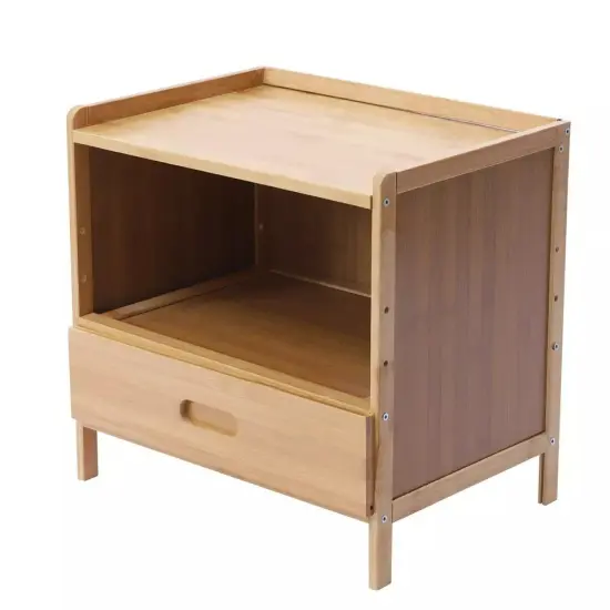 Bamboo Nightstand End Table With Drawer Storage Cabinet For Indoor Bedroom Home {4}