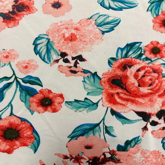 Coral Multi Floral Print Scuba Knit Fabric By the Yard {2}