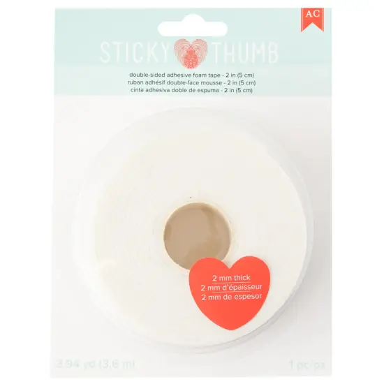 Sticky Thumb Double-Sided Foam Tape 3.94 Yards-White, 2"X2mm {1}