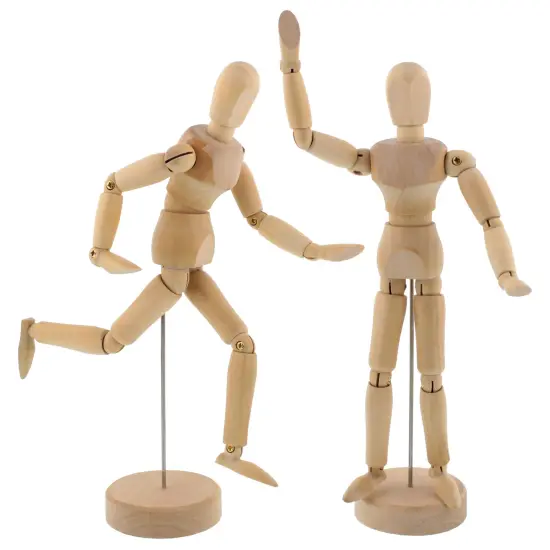 Wood 8" Artist Drawing Manikin Articulated Mannequin with Base and Flexible Body - Perfect For Drawing the Human Figure (8" Male) Pack of 2 Manikins {1}