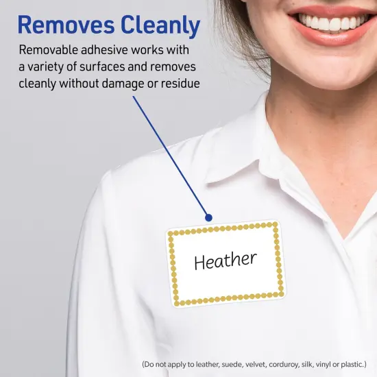 Avery® Printable Rectangle Adhesive Name Tags, Gold Beads Design, 2-1/3" x 3-3/8", Matte White Removable Name Tags, Laser/Inkjet, 80 Total, Great for Name Badges {3}