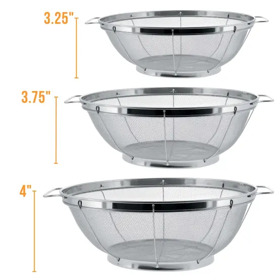 U.S. Kitchen Supply Set of 3 Stainless Steel Colander Strainers Net Baskets - 11", 9.5" & 8.5" Sizes - Colander with Handles & Resting Base - Stainless Steel Sieve, Strainers and Colanders for Kitchen {3}