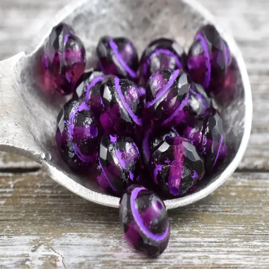 Purple Washed Etched Grape Saturn Beads - Choose Your Size {4}