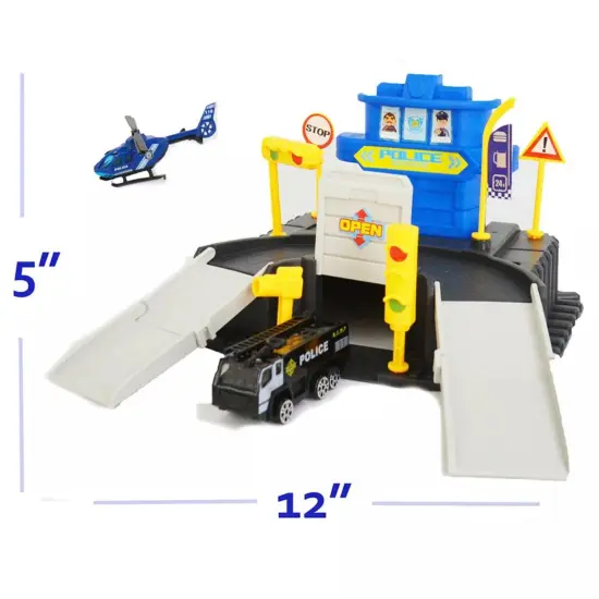 Kitcheniva Kids Police Station Playset Toy Gift With Ramps Garage Car Helicopter Map {3}