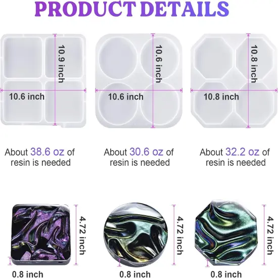 LET'S RESIN Upgraded Deeper & Larger Coaster Resin Molds, 12 Cavities Epoxy Resin Molds with 3 Pcs Round Square Hexagon Shapes, Coaster Molds for Epoxy Resin, Cups Mats, DIY Craft, Bar Coaster {2}