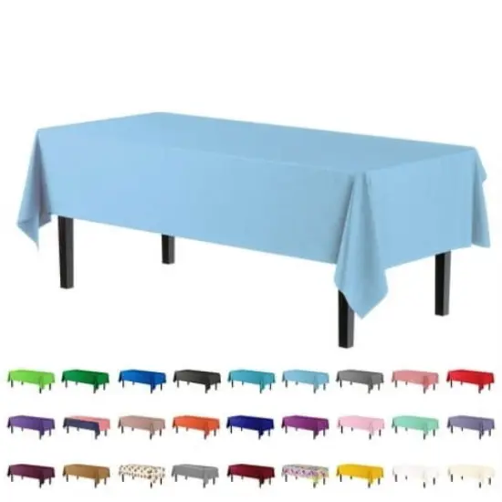 Exquisite 6-Pack Premium Plastic Tablecloth 54in. x 108in. Rectangle Plastic Table Cover Light Blue {5}