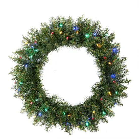 Northlight 24" Pre-Lit Northern Pine Artificial Christmas Wreath - Multi-Color LED Lights Green {1}