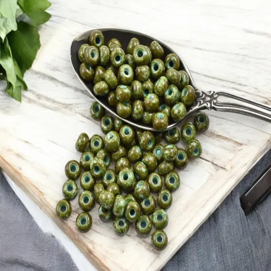 50G Turquoise Picasso Czech 2/0 Seed Beads {1}