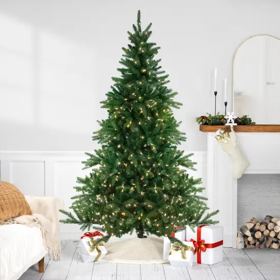 Northlight Real Touch™️ Pre-Lit Full Noble Fir Artificial Christmas Tree - 7.5' - Dual Color LED Lights Green {1}