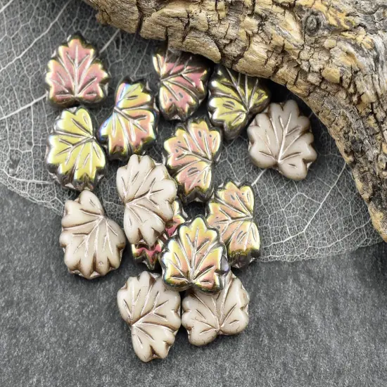 *20* 13x11mm Platinum Washed Opaque Ivory Marea Maple Leaf Beads {6}