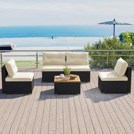 Costway 5 Piece Outdoor Furniture Set with Seat & Back Cushions Acacia Wood Tabletop {4}