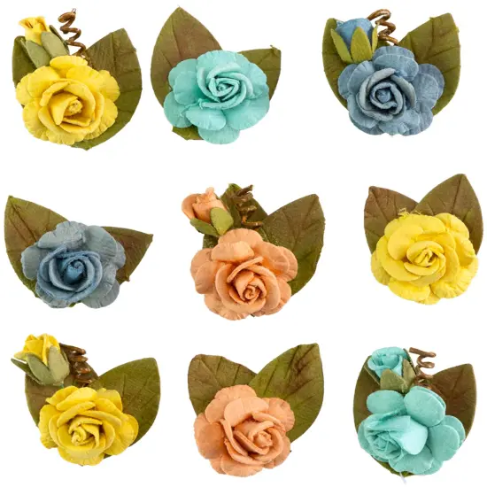 Little Birdie Handmade Mini Rose Flowers 9/Pkg-Sun And Sky {3}