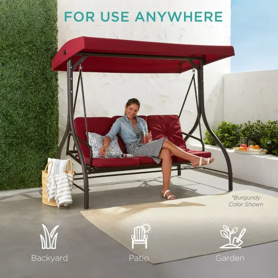 Best Choice Products 3-Seat Outdoor Converting Canopy Swing Glider Patio Hammock w/ Removable Cushions Desert Taupe {6}