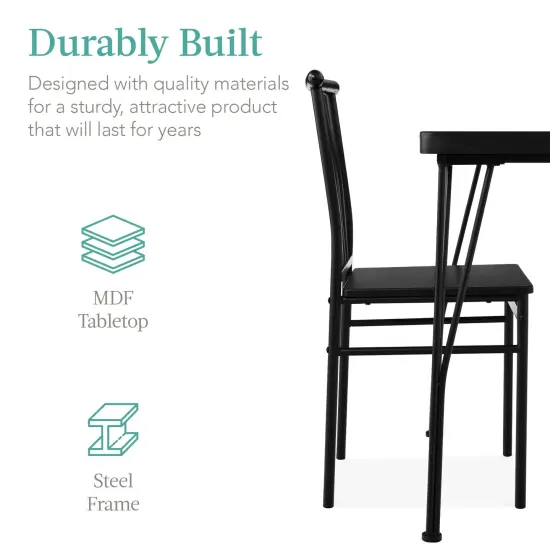 Best Choice Products 3-Piece Indoor Metal Wood Square Dining Table, Furniture Set w/ 2 Chairs Black {3}