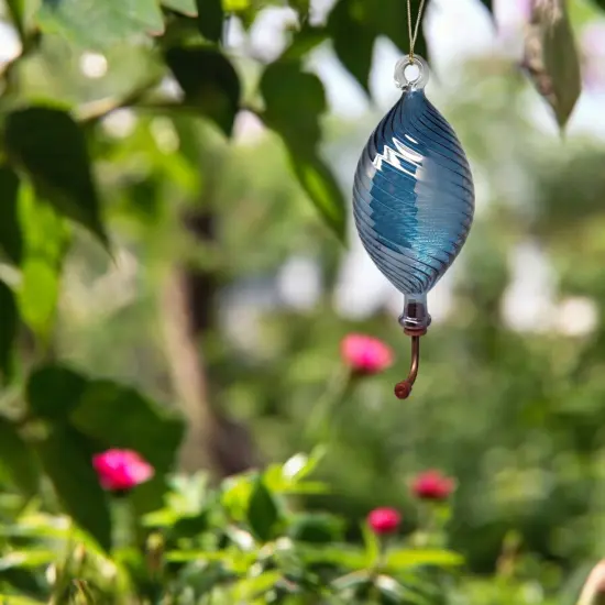 Blown Egyptian Glass Hummingbird Feeder - Blue {3}