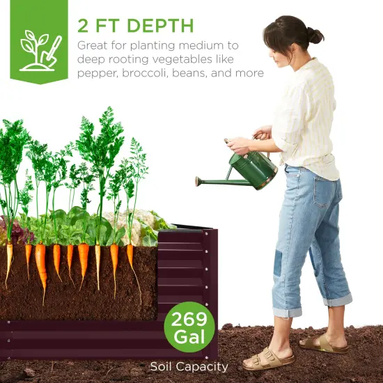 Best Choice Products 6x3x2ft Outdoor Metal Raised Garden Bed, Planter Box for Vegetables, Flowers, Herbs Burgundy {2}